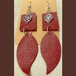 Genuine leather handmade earrings with jewels